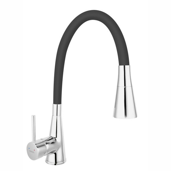 Снимка на Смесител за кухня ZUMBA BZA42B с  гъвкав PVC черен  чучур накрайник душ