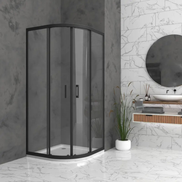 Душ кабина заоблена Bella O 90/90 H195 проз. стъкло 6мм, черен профил