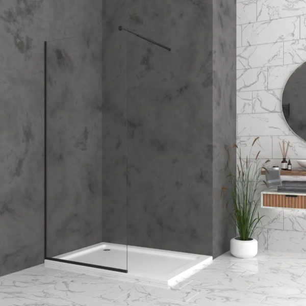 Душ параван статичен WalkIn 90см Н200 прозрачно 8мм, черен профил